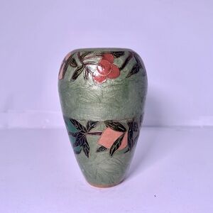 Vintage brass and enamel vase